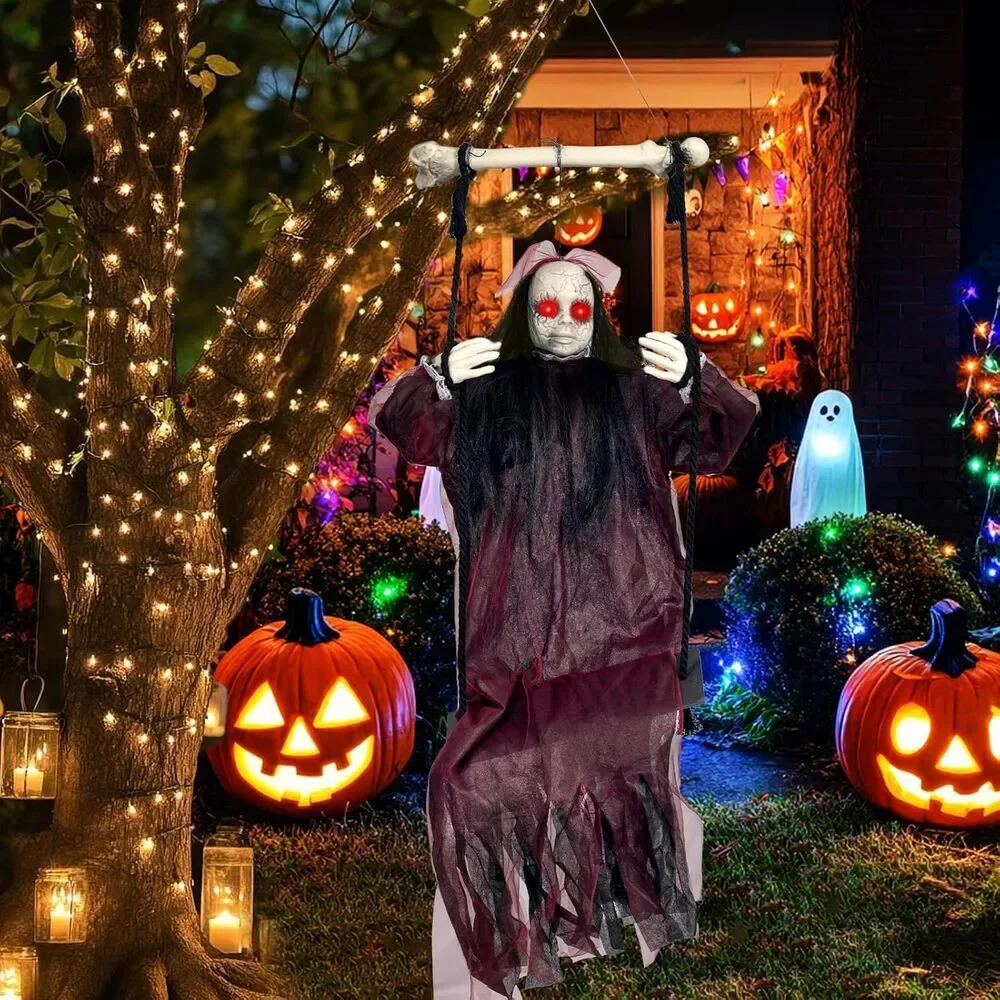 Hanging Swing Ghost with Voice Activated for Outdoor Indoor Yard Garden Décor